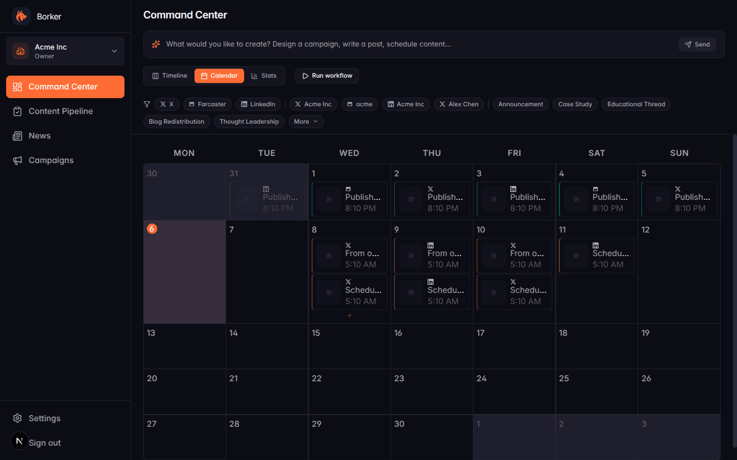 Command Center calendar view