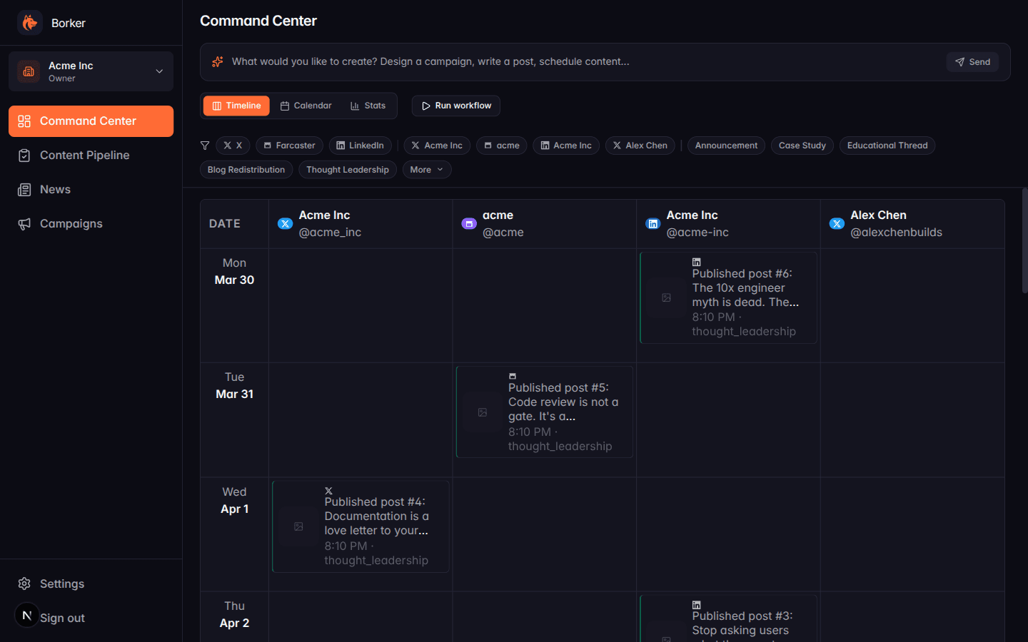 Command Center with Run workflow button